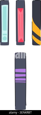 Rows of vintage vhs and cassette tape cases lined up, evoking nostalgic home video and retro entertainment from the eighties and nineties, a classic a Stock Vector