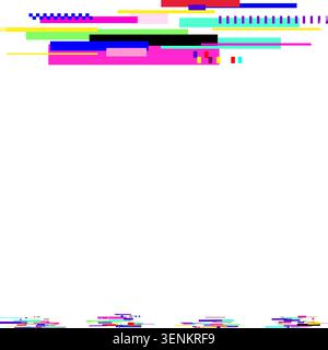 Glitching digital data stream creating abstract visual noise with colorful horizontal lines and pixelated blocks, conveying concept of error, technolo Stock Vector
