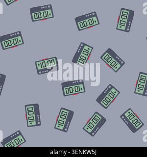 pattern timer travel alarm clock cartoon. display led, quartz silent, durable multifunction timer travel alarm clock sign. seamless vector illustratio Stock Vector