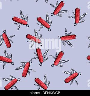 pattern tactical pocket knife hand drawn. multi sharp, compact durable, versatile stainless tactical pocket knife vector sketch illustration Stock Vector