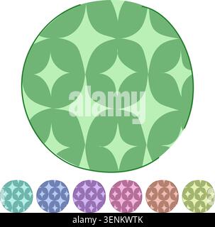 Seamless geometric pattern filling a large round shape, featuring star like forms and curved designs, creating a harmonious and decorative abstract on Stock Vector