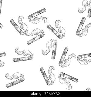 seamless pattern Burning cigar with a prominent smoke plume curling upwards, captured in a hand drawn doodle style, representing relaxation, luxury, a Stock Vector