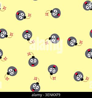 pattern grenade bomb character cartoon. warhead tnt, c4 shrapnel, incendiary payload grenade bomb character sign. seamless vector illustration Stock Vector