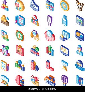 Collection of colorful 3d style business icons illustrating various aspects of global strategy, growth, technology, analysis, and healthcare operation Stock Vector
