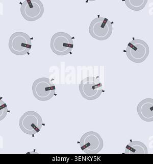 pattern isometric robot vacuum cleaner cartoon. automatic electric, dust hand, hoover function isometric robot vacuum cleaner sign. seamless vector il Stock Vector