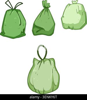 Eco friendly compostable trash bags for household organic waste management, biodegradable and sustainable solution for zero waste disposal, recycling, Stock Vector