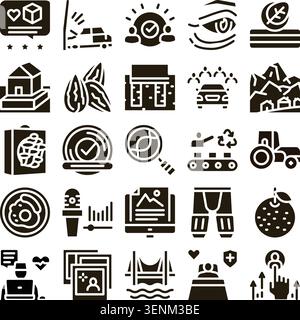 Set of diverse vector glyph icons depicting various themes and objects, including household items, food, technology, transport, nature, and communicat Stock Vector