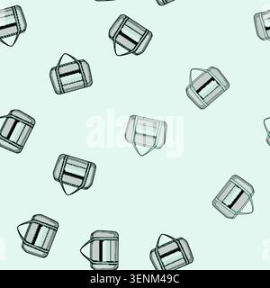 seamless pattern Duffel bag with handle and front zipper pocket on white background, symbolizing travel, gym, weekend trips, fitness and leisure in a Stock Vector