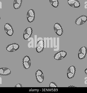 seamless pattern Bottle cap illustrating a discarded or recycled metal closure for various refreshing beverages, designed for drinks like beer, soda, Stock Vector