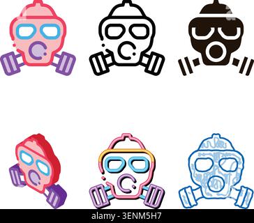 Safe Life Gaz Dirty concepts Air Mask Vector Thin Line Icon. Air Environmental Pollution, Chemical, Radiological Contamination And Co2 Linear Pictogra Stock Vector