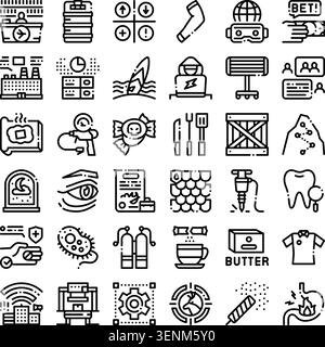 Collection of outline vector icons representing a wide range of objects, activities, services, and abstract concepts for web design, apps, and digital Stock Vector