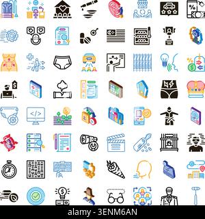Set of assorted glyph and isometric icons representing various business, healthcare, technology, and lifestyle concepts, illustrating data visualizati Stock Vector