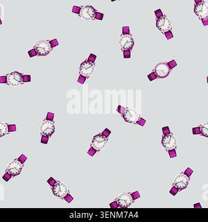 seamless pattern child kid watch time cartoon. children hand, boy digital child kid watch time sign vector Stock Vector