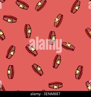 seamless pattern Pet collar with a golden snap buckle securely fastening around a neck, providing safety and identification for a domestic companion a Stock Vector