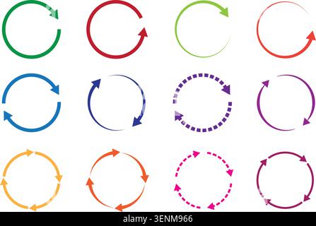 set of different colorful circle round arrow icons isolated vector illustration Stock Vector