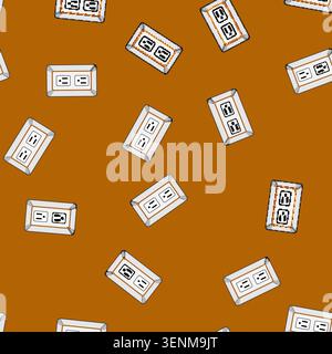 seamless pattern protector power strip smart cartoon. usb alexa, google assistant, control remote protector power strip smart sign vector Stock Vector