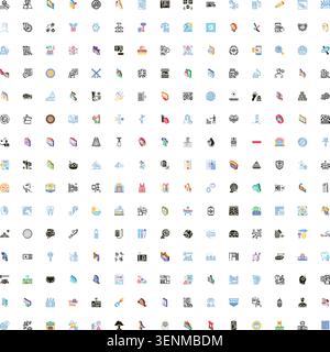 Large collection of colorful and outline vector icons representing a wide range of fields including business, technology, lifestyle, health, food, and Stock Vector