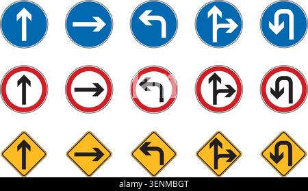arrow derection traffic signs set isolated vector illustration Stock Vector