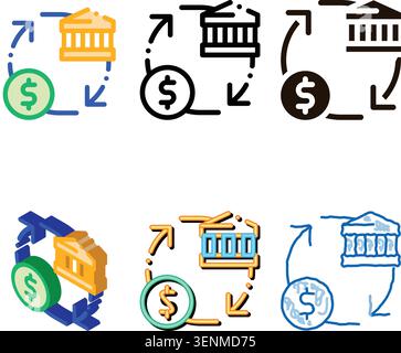 Monetisation Coin Cash Bank mix Vector Thin Line Icon. Online Bank Transactions, Secure Financial Payment Operation Linear Pictogram. Internet Money D Stock Vector