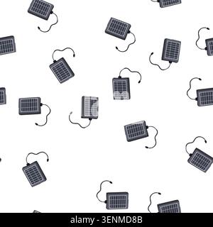 pattern eco solar charger cartoon. friendly device, battery panel, outdoor sustainable eco solar charger sign. seamless symbol vector illustration Stock Vector