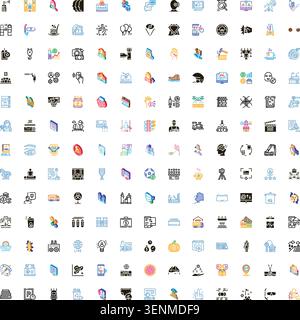 Set of assorted glyph, outline, isometric, and color icons illustrating a wide range of business, technology, lifestyle, and abstract ideas for web an Stock Vector
