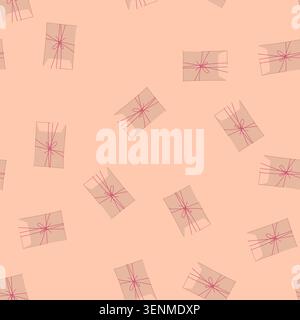 pattern closed envelope shaped package bundle tied with a detailed red bow string, representing concepts of delivery, shipping, gift, secret, and secu Stock Vector