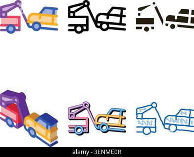 Towing Broken Car Icon Vector. Outline Towing series Broken Car Sign. Isolated Contour Symbol Stock Vector