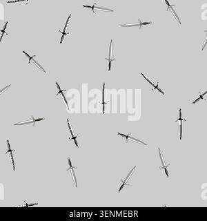 seamless pattern Dagger featuring a sharp metallic blade and dark handle, standing vertically on a plain white background, embodying concepts of warfa Stock Vector