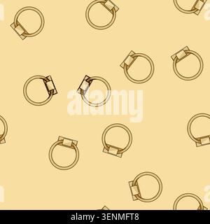 seamless pattern Golden ring pull handle adorning furniture, providing functional hardware and a decorative accent, reflecting concepts of home decor, Stock Vector