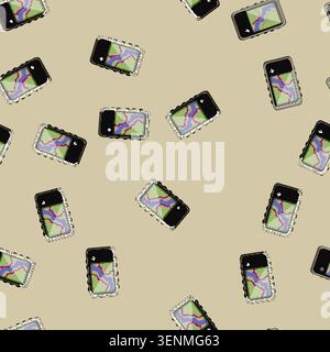 seamless pattern handheld gandheld gps cartoon. device map, outdoor navigator, equipment location handheld gandheld gps sign vector Stock Vector