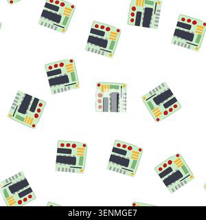 pattern arduino microcontroller cartoon. abstract pcb, motherboard science, board hardware arduino microcontroller sign. seamless symbol vector illust Stock Vector