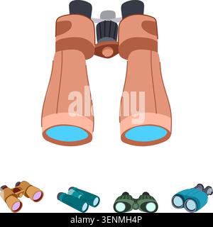 Binoculars collection presenting different styles and colors of optical devices, useful for concepts involving discovery, searching, and precision vie Stock Vector