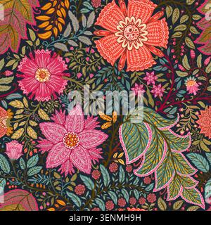 Dark Indian Chintz Floral Ornamental Pattern Stock Vector