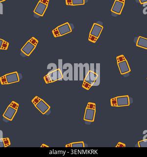 pattern device handheld gps cartoon. map outdoor, hand trekking, hike navigator device handheld gps sign. seamless vector illustration Stock Vector