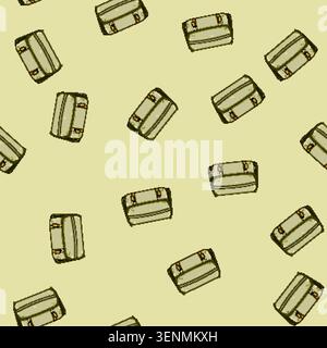 seamless pattern Canvas messenger bag featuring a flap closure and strap buckles, symbolizing student life, commuting, and carrying personal essential Stock Vector