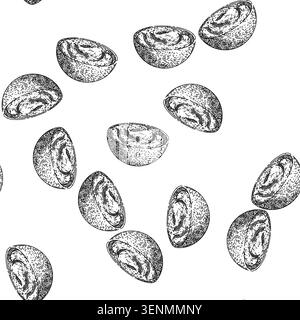 seamless pattern chocolate paste bowl hand drawn. spread cream, bread hazelnut, jar knife, spoon butter, nut creamy chocolate paste bowl black sketch Stock Vector