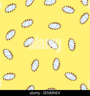 pattern bulb makeup mirror frame cartoon. table vanity, retro actor, dressing up bulb makeup mirror frame sign. seamless vector illustration Stock Vector