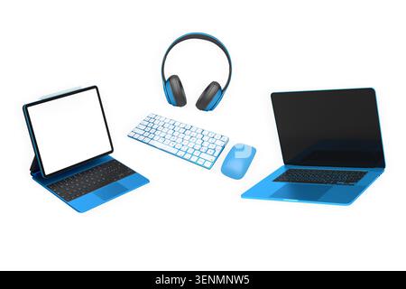 Assorted modern digital devices shown in minimal style isolated on white background, conveying a concept of contemporary technology. Stock Photo