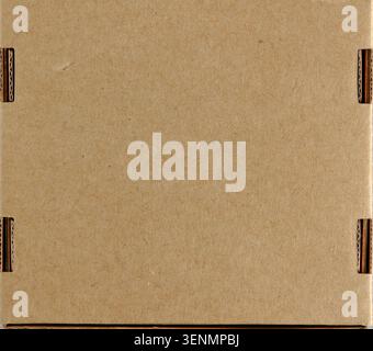 Clean top view texture square cardboard box surface with slots on left and right sides Stock Photo