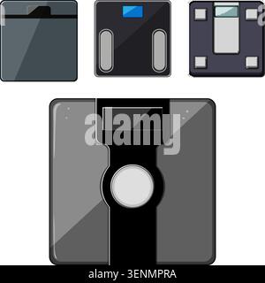Variety of digital scales illustrating body weight measurement, health monitoring, and fitness progress with advanced electronic devices for personal Stock Vector