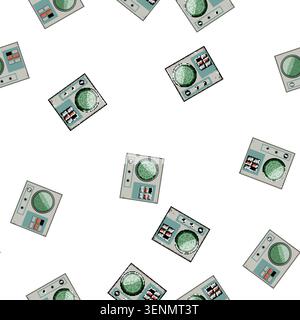 pattern glass retro control panel cartoon. steel plastic, bamboo small, mini round glass retro control panel sign vector Stock Vector