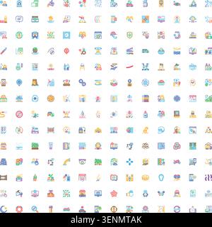 Large collection of colorful vector outline icons for uiux, web and app design covering internet, software, communication, business, technology, cloud Stock Vector