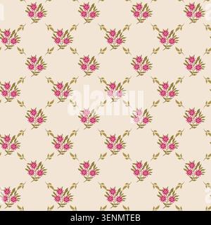 Pink Flower Diamond Trellis Grid Pattern Stock Vector