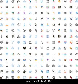Large collection showing diverse flat and isometric design icons for web, interface, applications, and technology, representing various concepts for m Stock Vector