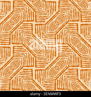 Tangerine Cream Geometric Woven Maze Pattern Stock Vector