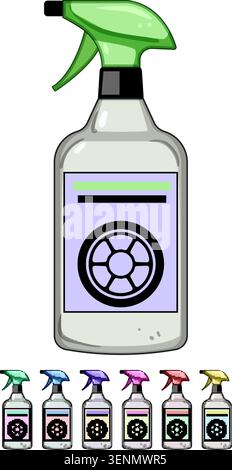 Spray bottle of wheel cleaner for car care, detailing and maintenance icon style vector showing a cleaning product for rims, tires and automotive work Stock Vector