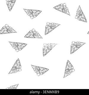 seamless pattern mountain green hand drawn vector. nature landscape, summer forest, sky hill, field view, grass mountain green sketch illustration Stock Vector