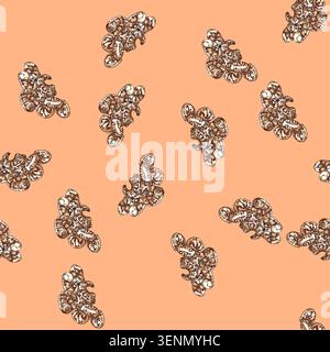 pattern shrimp peeled hand drawn vector. prawn raw, cooked meat, fresh pink king tiger fish shrimp peeled sketch illustration Stock Vector