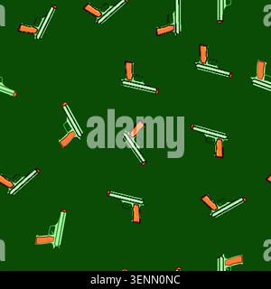 seamless pattern Toy plastic pistol illustration on white background, colorful green and orange cartoon design evoking harmless childhood pretend play Stock Vector