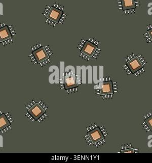 seamless pattern steaming microchip cartoon. espresso coffee, milk foam, wand temperature steaming microchip sign vector Stock Vector